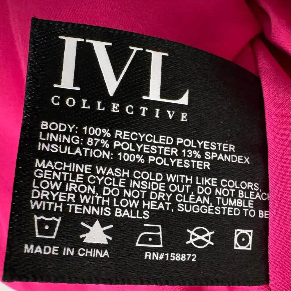 IVL Collective Puffer Jacket Pink Detachable Hood Zipper Pocket Size Medium